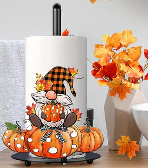 Fall Paper Towel Holder, Fall Thanksgiving Kitchen Decor, Pumpkins Gnomes Kitchen Decor Accessories Paper Towel Holder Stand, Metal Autumn Decorations - Farmhouse Large Towel Stand for Countertops